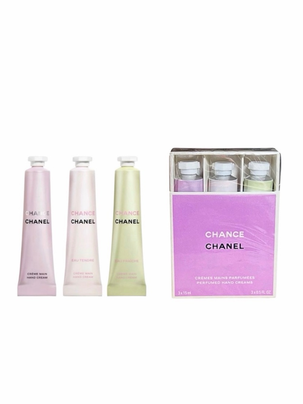 CHANEL Chance Hand Cream Trio - Pink & Light Green Tubes - Picture 2 of 3